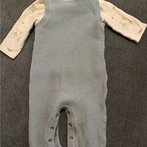 Carter's Textured Blue Overalls with Cream Animal Print Shirt